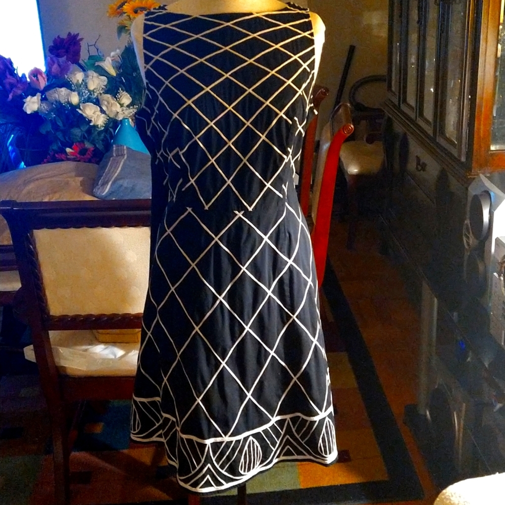 Black printed knee length dress